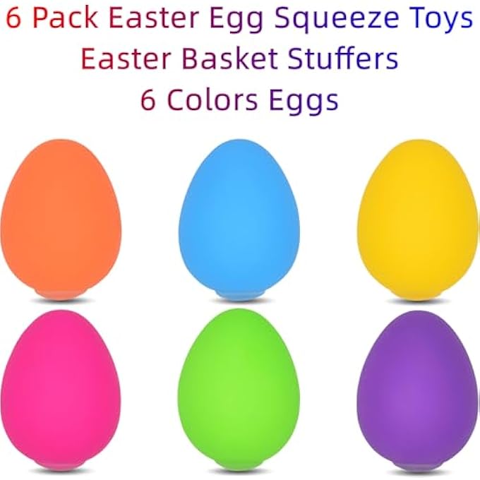 Menzcci 6 Pack Easter Eggs Squeeze Toys Stress Balls Squishy Toys for Kids Boys Girls Easter Egg Hunt Easter Basket Stuffers Egg Fillers Party Favors Gifts - Image 2