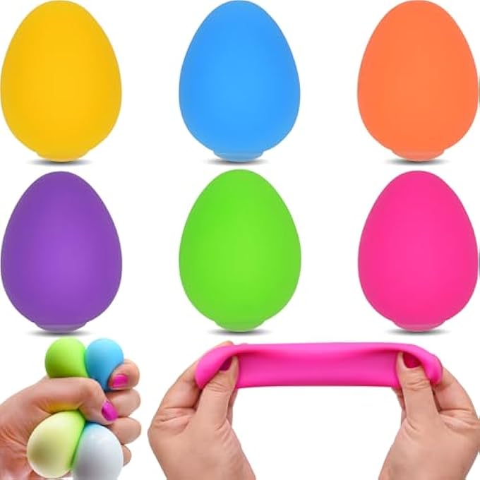 Menzcci 6 Pack Easter Eggs Squeeze Toys Stress Balls Squishy Toys for Kids Boys Girls Easter Egg Hunt Easter Basket Stuffers Egg Fillers Party Favors Gifts - Image 1