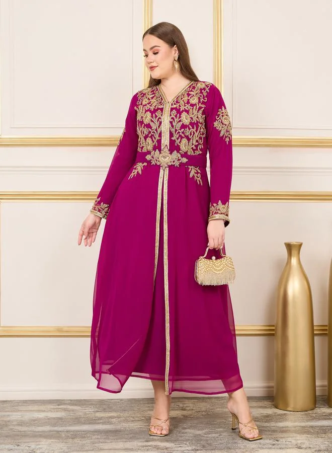 Maxim Creation Plus Handwork Crystal Beaded Detail Belted Kaftan by Styli
