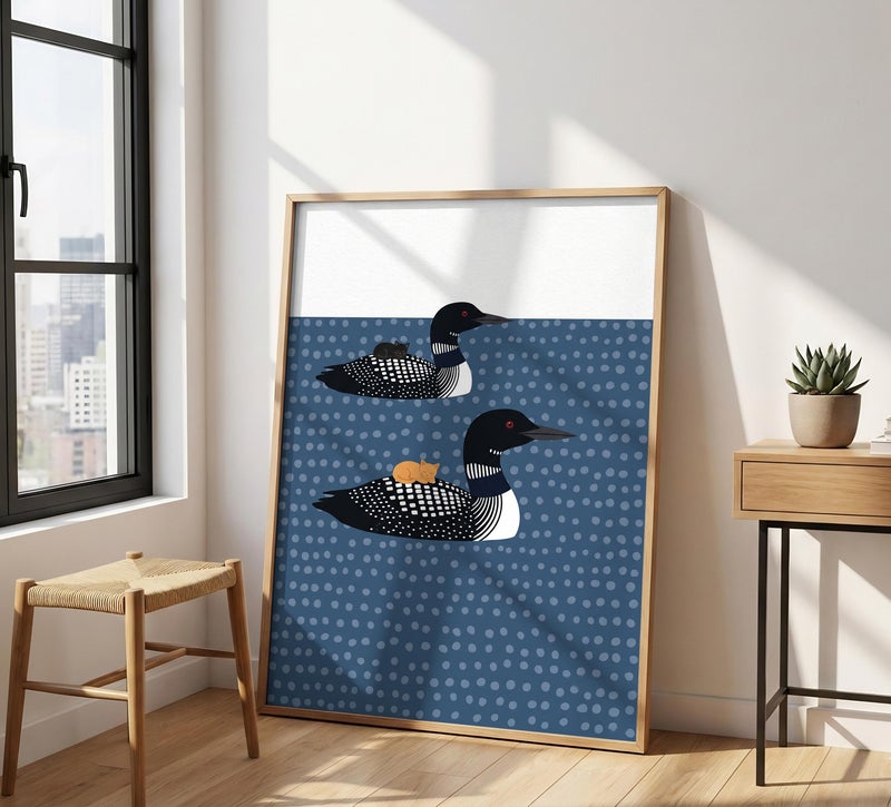 TNESSENTIAL Loon And Cat Print – Minimalist Lake Decor, Funny Animal Poster, Scandi Water Art, Whimsical Bird Print, Cabin Wall Art, Quirky Feline - Image 4