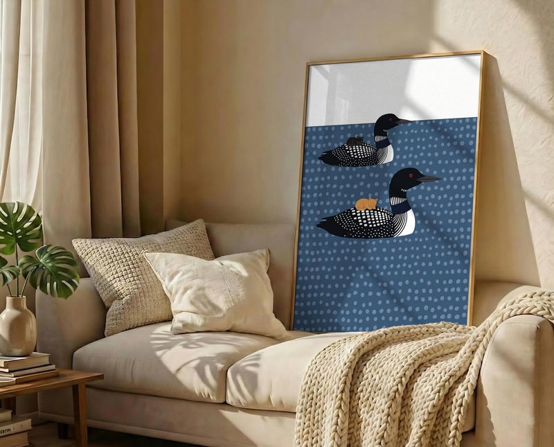 TNESSENTIAL Loon And Cat Print – Minimalist Lake Decor, Funny Animal Poster, Scandi Water Art, Whimsical Bird Print, Cabin Wall Art, Quirky Feline - Image 3