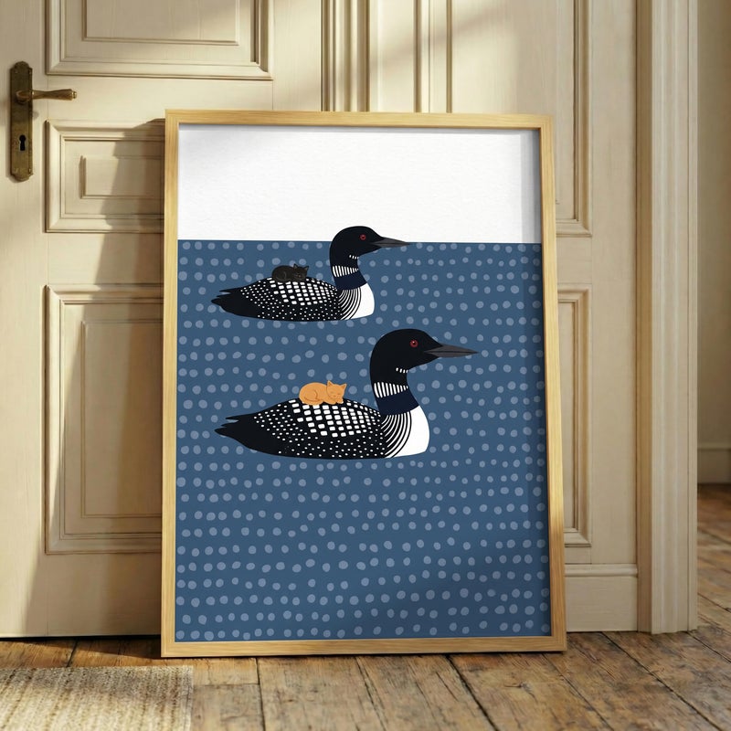 TNESSENTIAL Loon And Cat Print – Minimalist Lake Decor, Funny Animal Poster, Scandi Water Art, Whimsical Bird Print, Cabin Wall Art, Quirky Feline - Image 5
