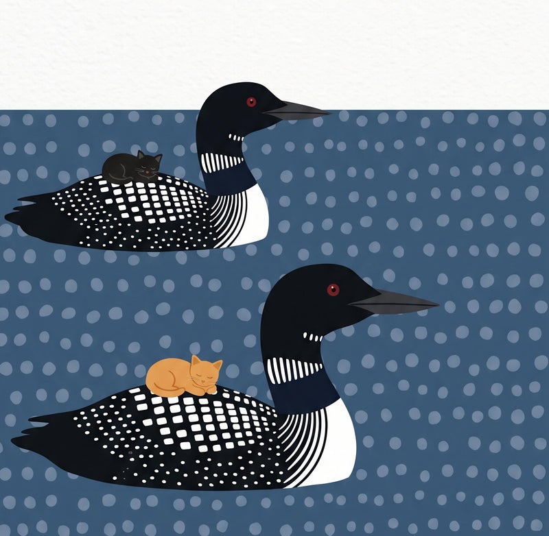 TNESSENTIAL Loon And Cat Print – Minimalist Lake Decor, Funny Animal Poster, Scandi Water Art, Whimsical Bird Print, Cabin Wall Art, Quirky Feline - Image 2