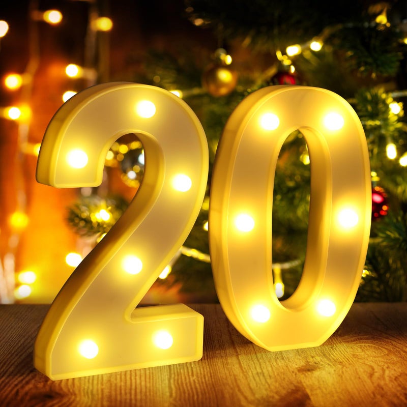 Funsky 20th Birthday Decorations for Women Men,Happy 20 Year Old Birthday Decorations for Centerpieces Table,20 Light Up Numbers Sign Led for Party Backdrop Wall Decor for Wedding Anniversary Home - Image 1