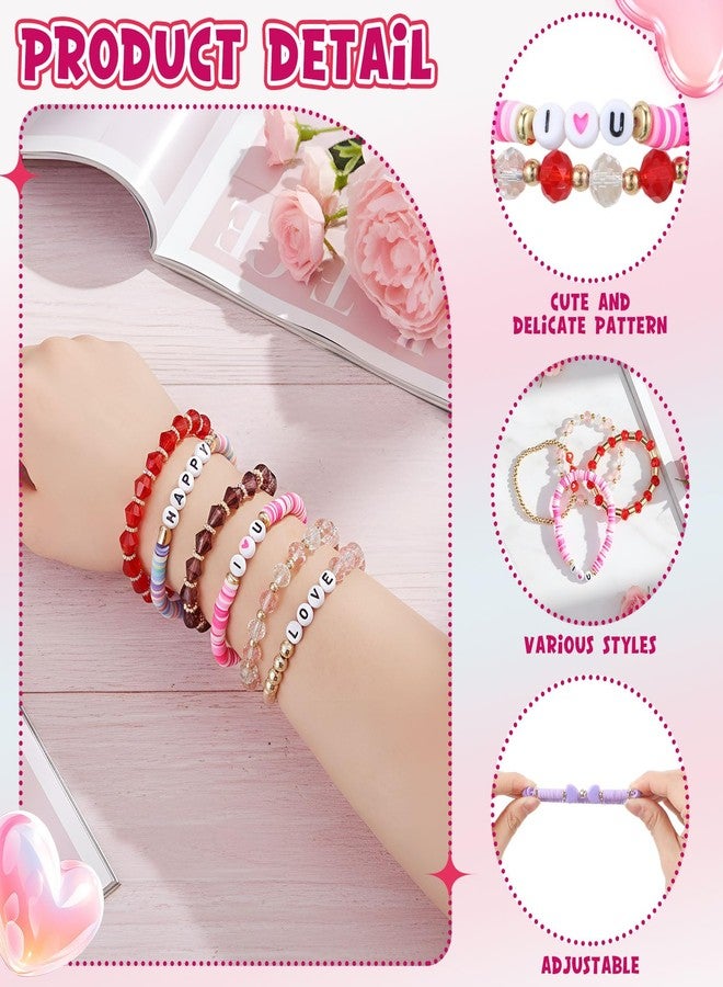 Landical 40 Pcs Valentine's Day Bracelets Surfer Heishi Bracelets Bulk Set Colorful Red and Pink Women Stretch Bracelet Stackable Clay Beaded Jewelry Gifts for Women Valentine Party Supplies - Image 3