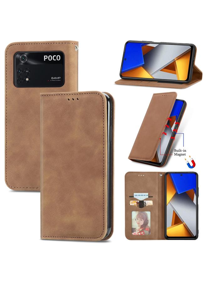 Case For Xiaomi Poco M4 Pro Retro Skin Feel Magnetic Flip Leather Phone Case