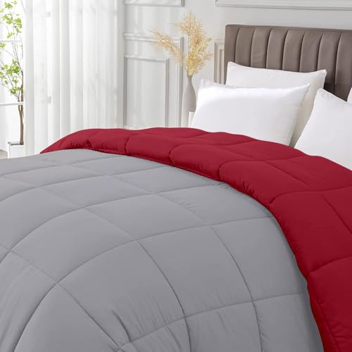 Razzai All-Season Comforter 220 GSM | Super Soft Fluffy & Lightweight Comforter Double Bed Comforter (90" x 100" Inches/228cm x 254cm) - Double Bed Comforter | Silver & Burgundy - Image 2