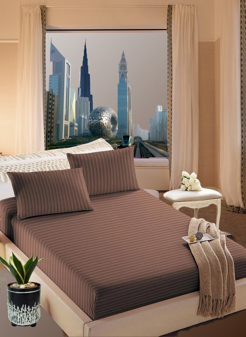 Blueberry Pastel Brown Extra Deep Pocket Bed Sheets Cotton 3 Piece Sheet Set 180x200+35cm  - Image 1