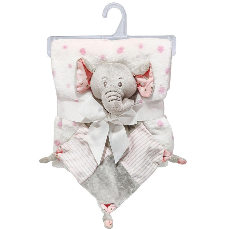 FunBlast Baby Wrap Blanket 90 cm x 74 cm with Soft Elephant Hanky Rattle UltraSoft Cozy Breathable Newborn Swaddle for Boys Girls Blanket Gift Set for Infants 0 Years Pink - Image 1