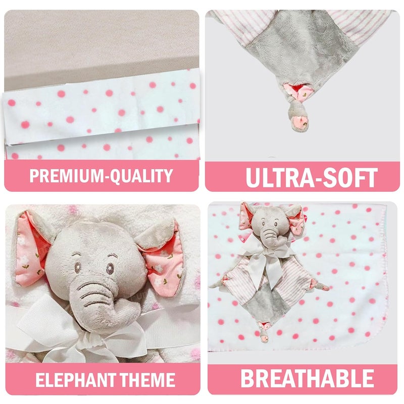 FunBlast Baby Wrap Blanket 90 cm x 74 cm with Soft Elephant Hanky Rattle UltraSoft Cozy Breathable Newborn Swaddle for Boys Girls Blanket Gift Set for Infants 0 Years Pink - Image 5
