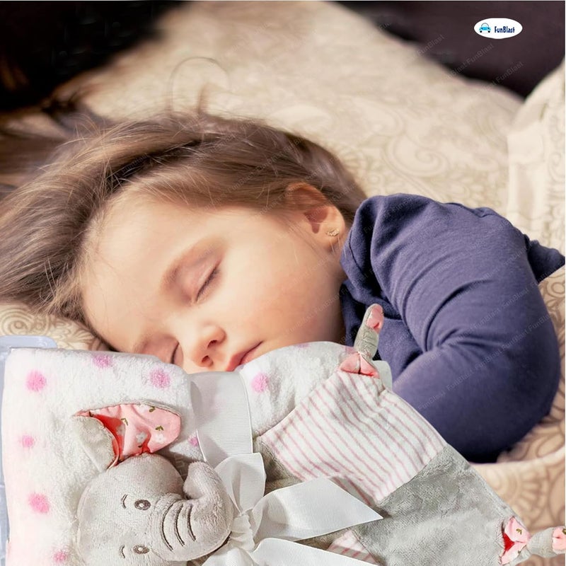 FunBlast Baby Wrap Blanket 90 cm x 74 cm with Soft Elephant Hanky Rattle UltraSoft Cozy Breathable Newborn Swaddle for Boys Girls Blanket Gift Set for Infants 0 Years Pink - Image 2
