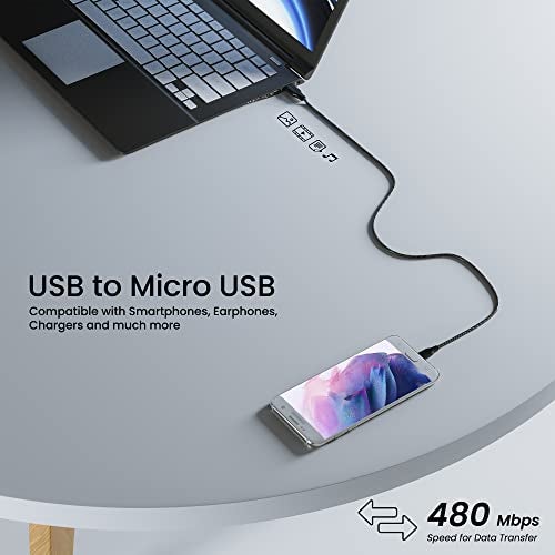 Ambrane Unbreakable 60W / 3A Fast Charging 1.5m Braided Micro USB Cable for Smartphones, Tablets, Laptops & Other Micro USB Devices, 480Mbps Data Sync, Quick Charge 3.0 (RCM15, Black) - Image 3
