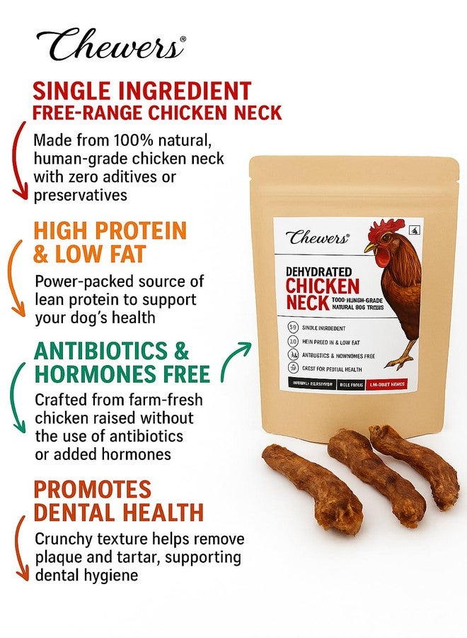 Chewers Dehydrated Chicken Neck Dog Training Treats | 100% Natural Human-Grade | High Protein, Low Fat | Air Dried Dog Dental Chews | Supports Joint, Bone & Dental Health | All Breeds & Ages - 70 GMS - Image 2