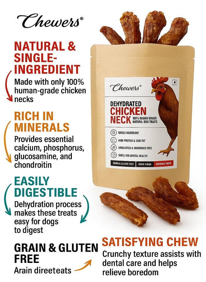 Chewers Dehydrated Chicken Neck Dog Training Treats | 100% Natural Human-Grade | High Protein, Low Fat | Air Dried Dog Dental Chews | Supports Joint, Bone & Dental Health | All Breeds & Ages - 70 GMS - Image 3