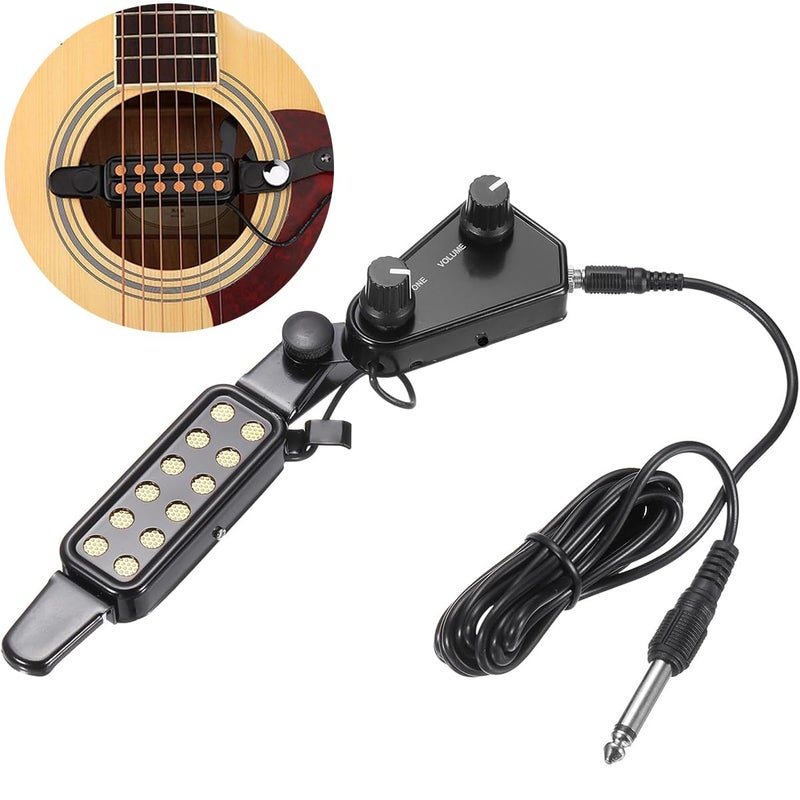 HASTHIP ® Guitar Pickup 12 Pole Pieces Design, Clip-On Acoustic to Electric Guitar Accessories with Tone & Volume Control, Plug-and-Play Transducer for Studio & Live Performances, 10Ft Cable - Image 1