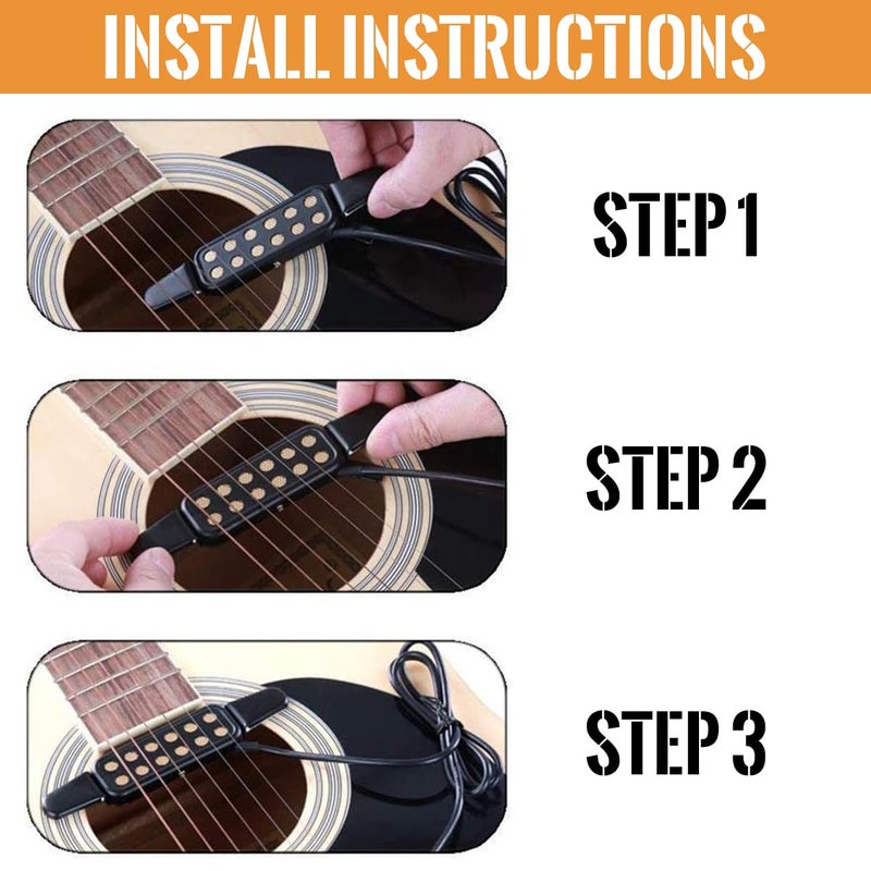HASTHIP ® Guitar Pickup 12 Pole Pieces Design, Clip-On Acoustic to Electric Guitar Accessories with Tone & Volume Control, Plug-and-Play Transducer for Studio & Live Performances, 10Ft Cable - Image 4