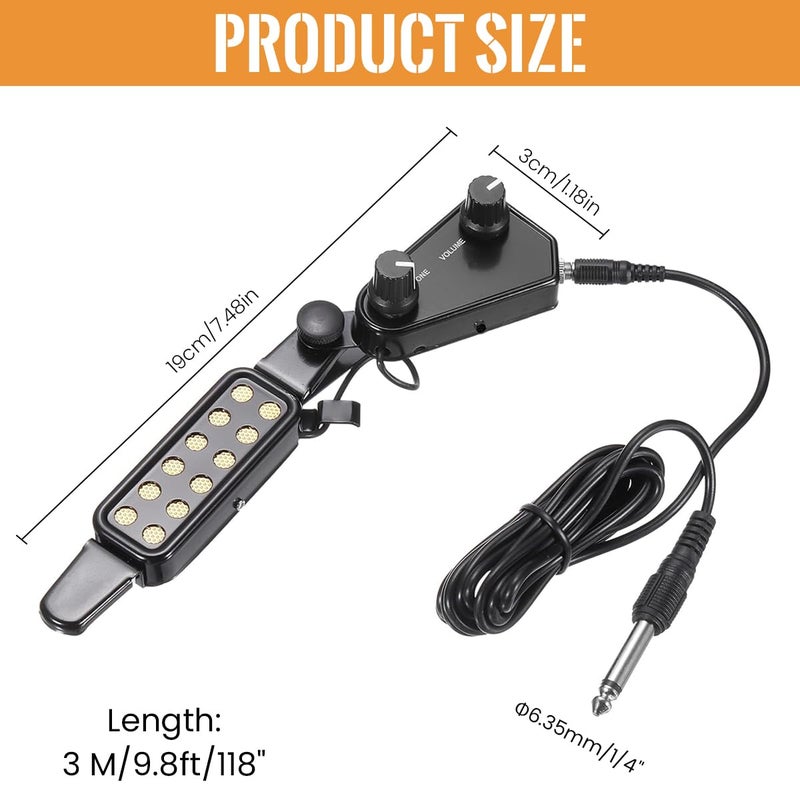 HASTHIP ® Guitar Pickup 12 Pole Pieces Design, Clip-On Acoustic to Electric Guitar Accessories with Tone & Volume Control, Plug-and-Play Transducer for Studio & Live Performances, 10Ft Cable - Image 2