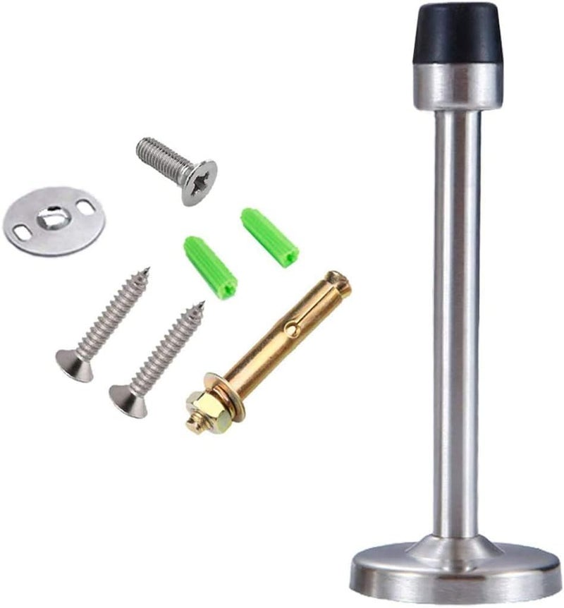 JZS Door Stops, Brushed Satin Door Stopper Mute Solid Rigid Door Stop with No Odor Rubber Tip, Heavy Duty Nickel Rubber Door Holder, Black Doorstops (2 Pack, Silver, 12CM) - Image 4