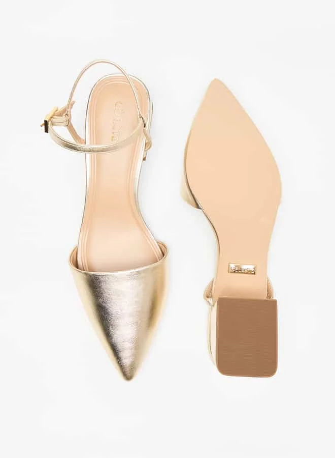 Celeste Women's Solid Pointed Toe Sandals with Ankle Strap and Block Heels