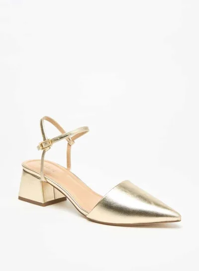 Celeste Women's Solid Pointed Toe Sandals with Ankle Strap and Block Heels