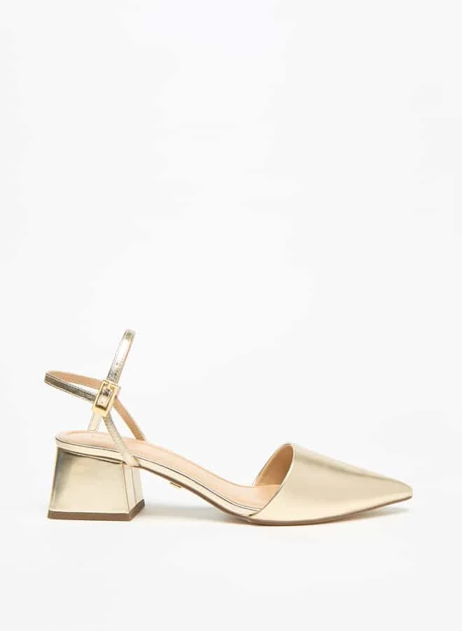 Celeste Women's Solid Pointed Toe Sandals with Ankle Strap and Block Heels