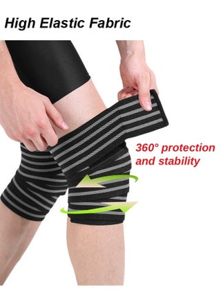 Knee Wraps (Pair) with Strap for Men & Women, Elastic Knee Brace Leg Compression Sleeve for Weightlifting Squats Powerlifting Running Gym Workouts - view 2