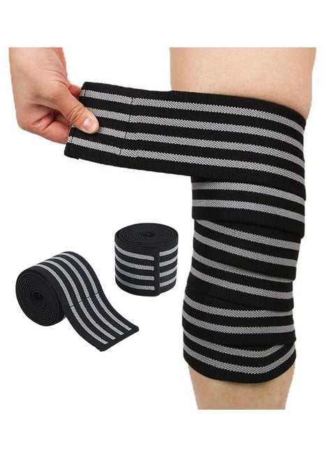 Knee Wraps (Pair) with Strap for Men & Women, Elastic Knee Brace Leg Compression Sleeve for Weightlifting Squats Powerlifting Running Gym Workouts