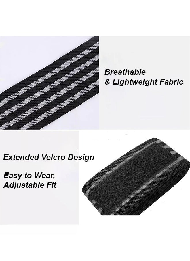 Farahom Knee Wraps (Pair) with Strap for Men & Women, Elastic Knee Brace Leg Compression Sleeve for Weightlifting Squats Powerlifting Running Gym Workouts  - Image 3