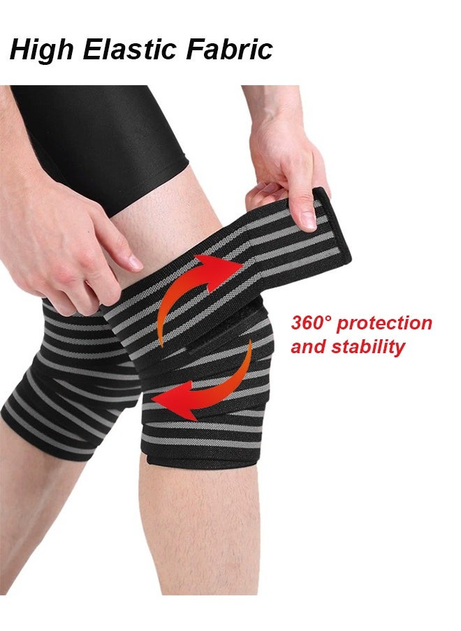 Farahom Knee Wraps (Pair) with Strap for Men & Women, Elastic Knee Brace Leg Compression Sleeve for Weightlifting Squats Powerlifting Running Gym Workouts  - Image 2
