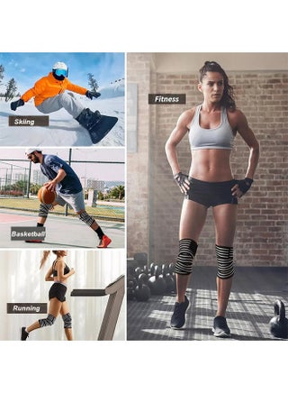 Knee Wraps (Pair) with Strap for Men & Women, Elastic Knee Brace Leg Compression Sleeve for Weightlifting Squats Powerlifting Running Gym Workouts - view 4