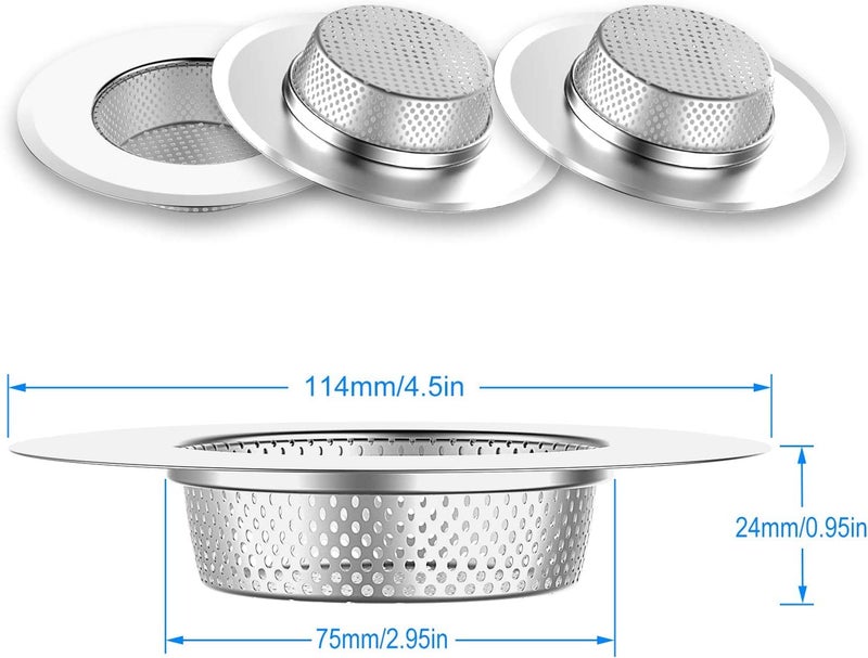 Helect 3-Pack Kitchen Sink Strainer Stainless Steel Drain Filter Strainer with Large Wide Rim 4.5" for Kitchen Sinks - Image 5
