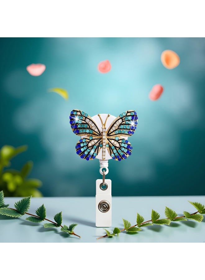 SquarezhenBo Blue Butterfly Rhinestones Retractable Badge Reel, Diamond Nurse Badge Holder Reels with Swivel Alligator Clip Badge Holders for Teachers Volunteers Employees Identification Badges and Supplies - Image 4