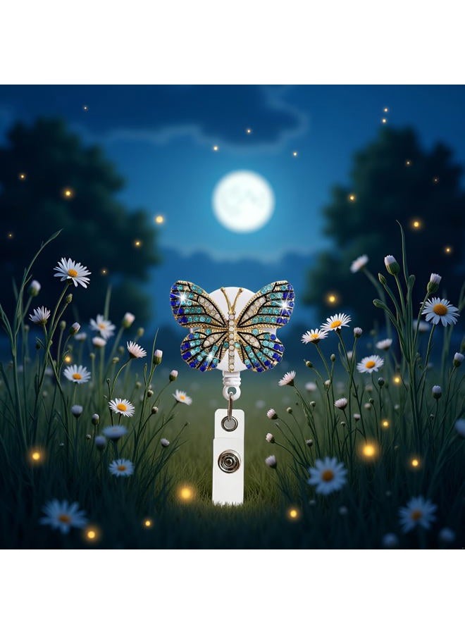 SquarezhenBo Blue Butterfly Rhinestones Retractable Badge Reel, Diamond Nurse Badge Holder Reels with Swivel Alligator Clip Badge Holders for Teachers Volunteers Employees Identification Badges and Supplies - Image 5