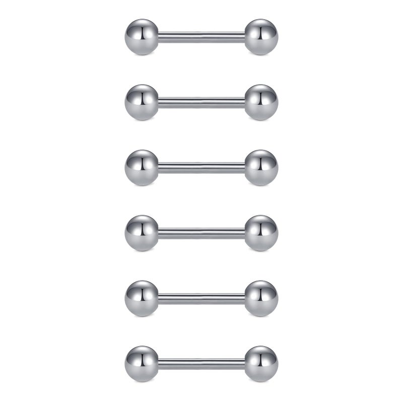 VCMART Straight Barbell Nipple Piercing Jewelry 14G Metal Tongue Nipple Rings for Women Surgical Steel 12mm Bar Length Silver - Image 1