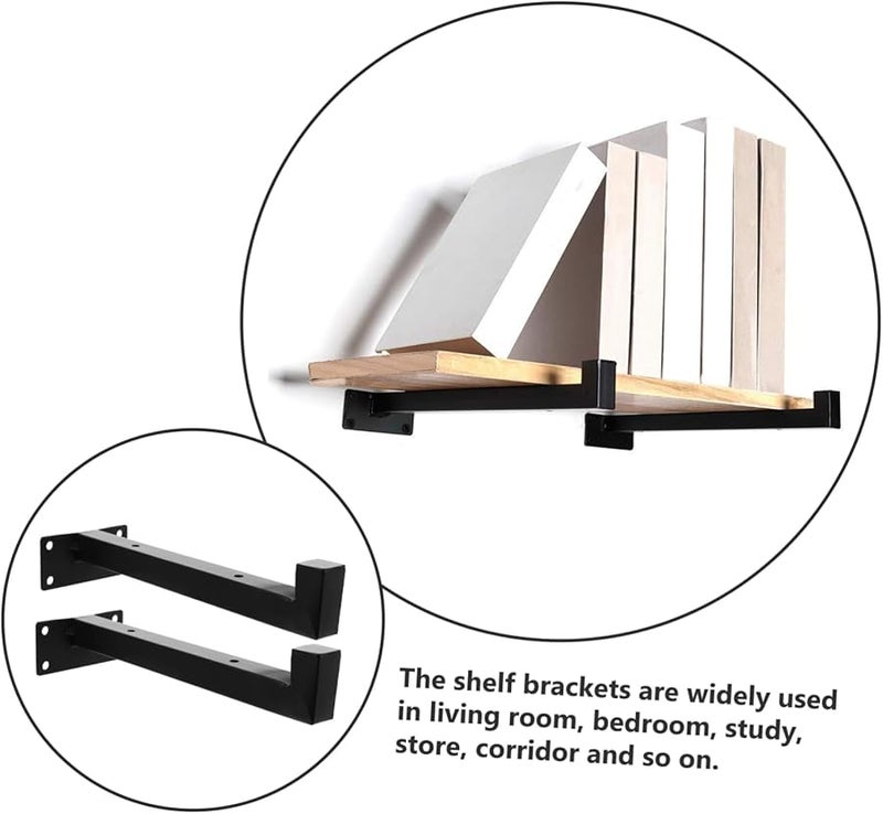 STOBOK 2PCS Heavy Duty Iron Shelf Brackets Adjustable Wall Mounted Black - Image 3