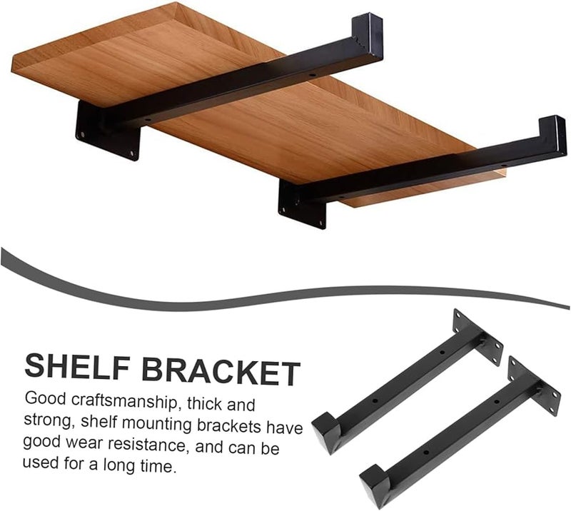 STOBOK 2PCS Heavy Duty Iron Shelf Brackets Adjustable Wall Mounted Black - Image 5
