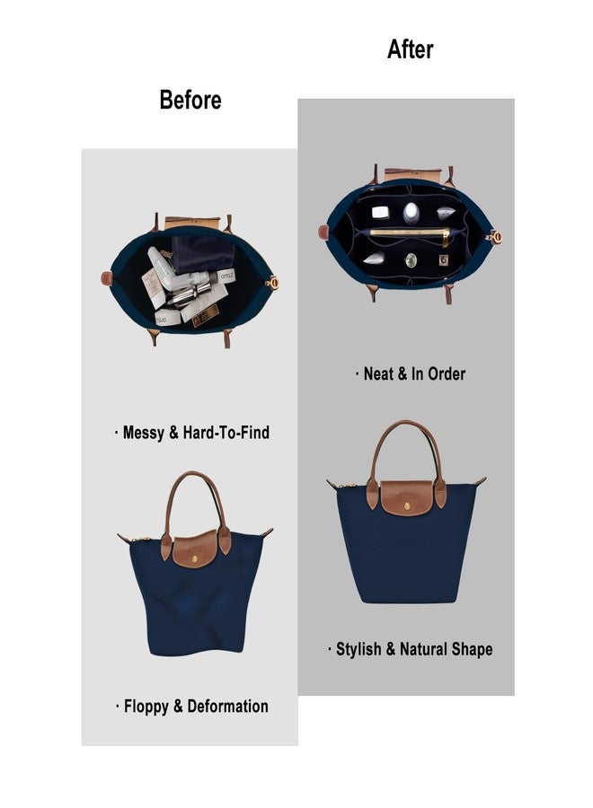 إزتيجو منظم حقيبة ZTUJO لحقيبة le pliage، متوافق مع حقيبة Longchamp Le Pliage ذات المقبض العلوي S/M، وحقيبة الكتف S/L (أزرق داكن، كبير للمقبض العلوي M وحقيبة الكتف L) - Image 5