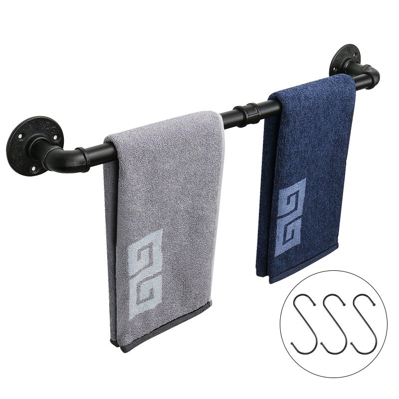 NearMoon Industrial Pipe Towel Bar Heavy Duty Bathroom Hardware Towel Holder Accessory Wall Mounted DIY Rustic Iron Bathroom Towel Rack Holder 24 Inch Black
