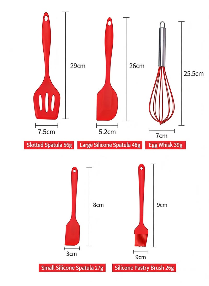 Food-Grade Silicone Kitchen Utensils 5-Pack, Heat-Resistant Spatula, Turner & Whisk, Home Cooking Set - Image 4