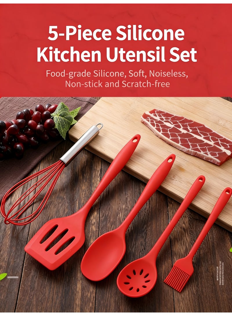 Food-Grade Silicone Kitchen Utensils 5-Pack, Heat-Resistant Spatula, Turner & Whisk, Home Cooking Set - Image 1