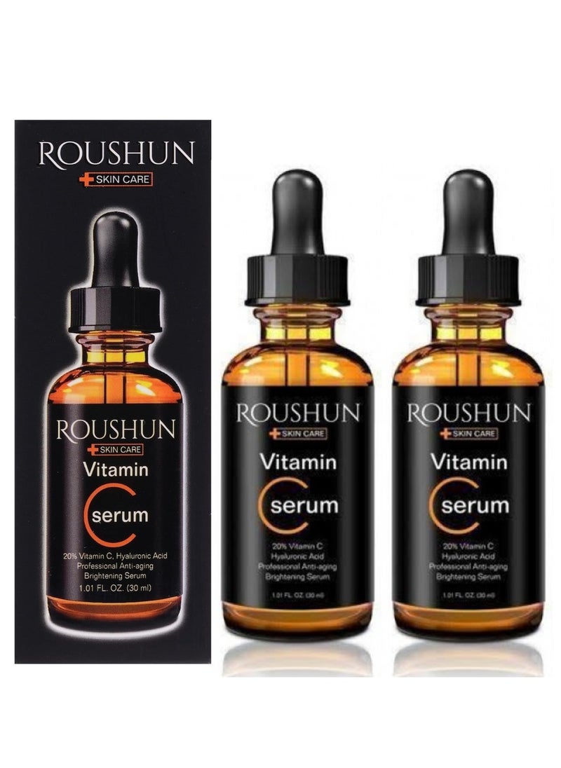 ROUSHUN 2Pcs Vitamin C Serum for Face and Neck (2x30ml) Skincare Vitamin C Facial Serum Anti Aging Brightening Serum with Hyaluronic Acid  - Image 1