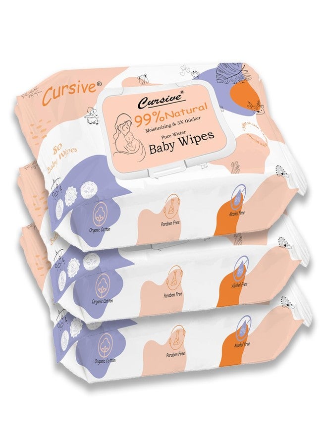 Cursive Soft Cleansing Baby Wipes with Lid | 80 Wipes x Pack of 3-240 Wipes | Extra Thick & Moist Wet Wipes for Baby's | Prevents Rashes & Redness with Goodness of Aloe Vera, Vitamin E & Coconet Oil - Image 1