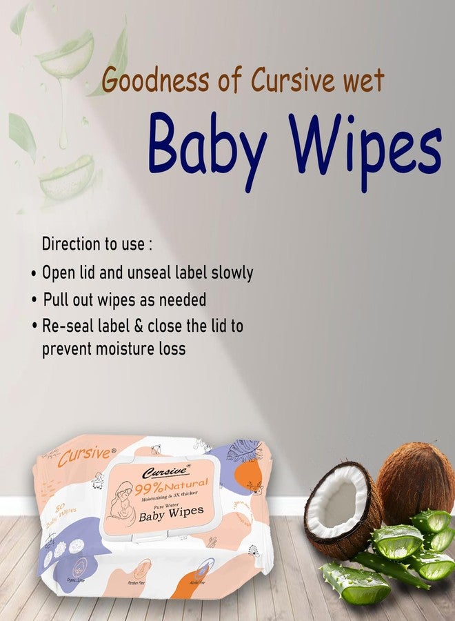 Cursive Soft Cleansing Baby Wipes with Lid | 80 Wipes x Pack of 3-240 Wipes | Extra Thick & Moist Wet Wipes for Baby's | Prevents Rashes & Redness with Goodness of Aloe Vera, Vitamin E & Coconet Oil - Image 4