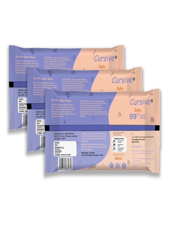 Cursive Soft Cleansing Baby Wipes with Lid | 80 Wipes x Pack of 3-240 Wipes | Extra Thick & Moist Wet Wipes for Baby's | Prevents Rashes & Redness with Goodness of Aloe Vera, Vitamin E & Coconet Oil - Image 2