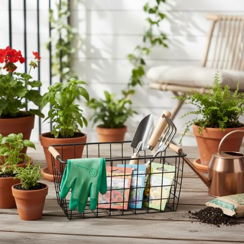 LeleCAT Wire Baskets with Wooden Handles Wire Storage Organizer Bin Baskets, Pantry, Closets, Bedrooms - Set of 2（Black） - Image 5