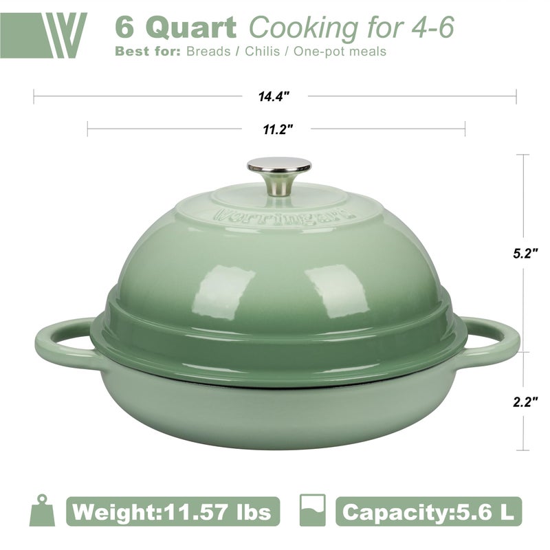 VORRINGARD Cast Iron Enameled Dutch Oven Pot with Lid for Bread Baking, Bread Oven, 6 Quart, Green - Image 2