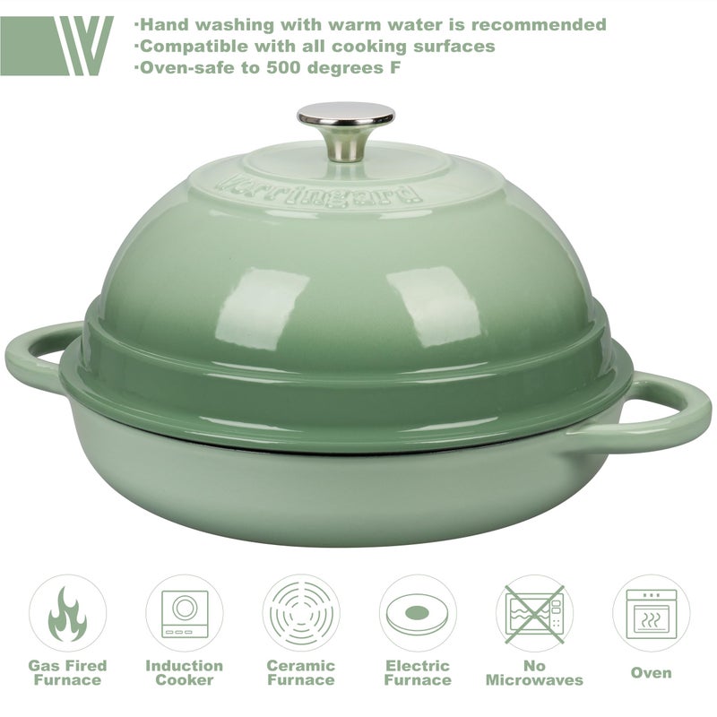 VORRINGARD Cast Iron Enameled Dutch Oven Pot with Lid for Bread Baking, Bread Oven, 6 Quart, Green - Image 3