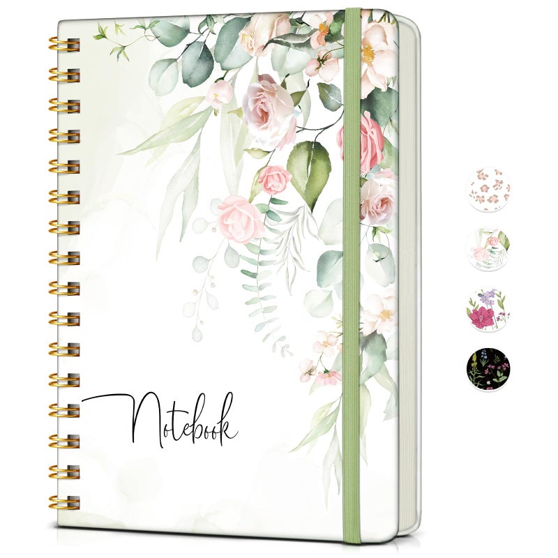PAPEJOON Lined Spiral Journal Notebook for Women, A5 Cute Hardcover Spiral Journals for Work, Note Taking, 150 Numbered Pages 100 GSM College Ruled Spiral Bound Notebook, 5.75" x 8.38", Eucalyptus - Image 1