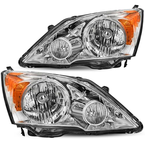 JSBOYAT Headlight Assembly Pair Replacement for 20072011 Honda CRV Front Headlamp Chrome Housing with Amber Reflector Driver Passenger Side - Image 1