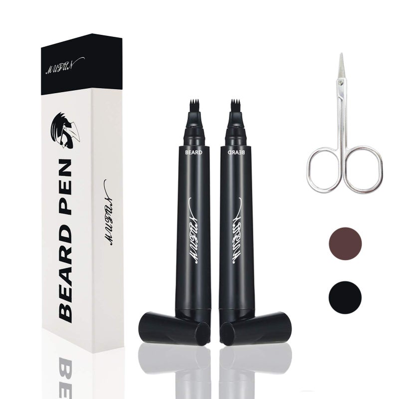MUFUN 2PCS Beard Pencil Filler for Men - Sweat Proof, Water Resistance, Long Lasting & Natural Finish barber Pencil, Mustache Repair Shape(BLACK) - Image 1